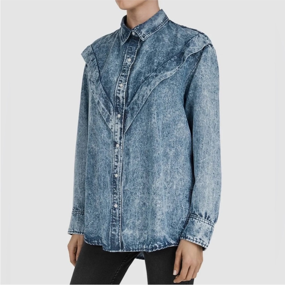 The Kooples Acid Wash Blue Denim Shirt 3 Large